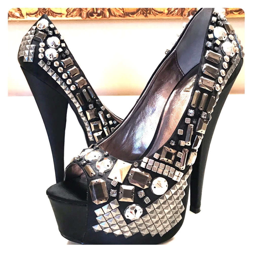 Black Studded Platform Heels